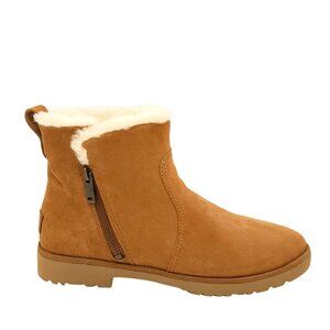 NEW UGG Romely Zip Boots Womens 8.5 Brown Suede Wool Fur Cozy Winter Rustic